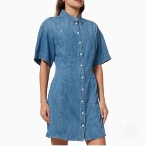 Frame Denim Seam Detail Dress Blue Chambray Button Shirtdress Collar